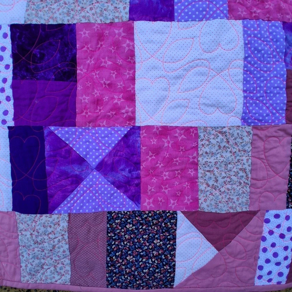 Vintage Handmade Baby Girl Crib Quilt Blanket OOAK Pinks Purples Patchwork